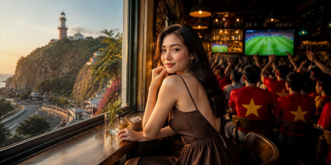 Người chơi tại Vũng Tàu sử dụng app casino di động trong quán cà phê buổi sáng